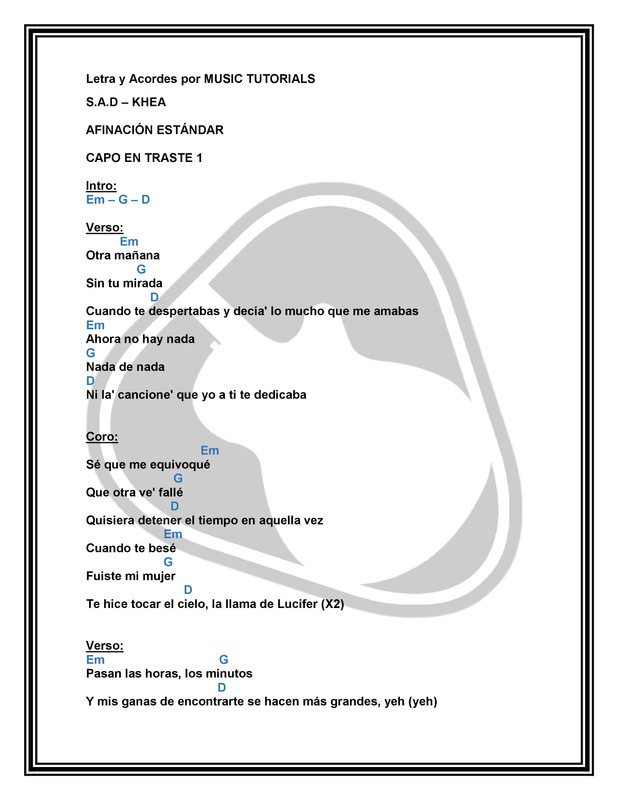 Cómo tocar S.A.D de KHEA en Guitarra (Tutorial + PDF GRATIS) ⋆ Music  Tutorials