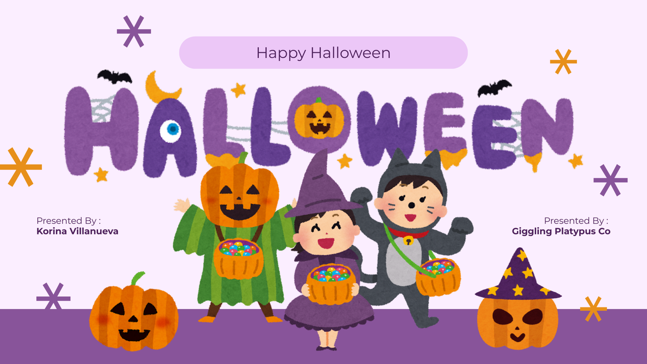 Purple and Orange Watercolor Happy Halloween Presentation