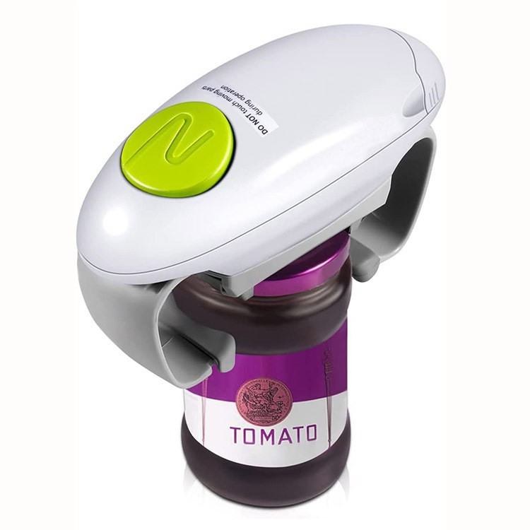 White Upgraded One-Touch Electric Can Opener — Dual-Handle Design, Automatic Hands-Free Can/Bottle Opener, ABS Material, Battery-Powered (Batteries Not Included), Designed for the Kitchen