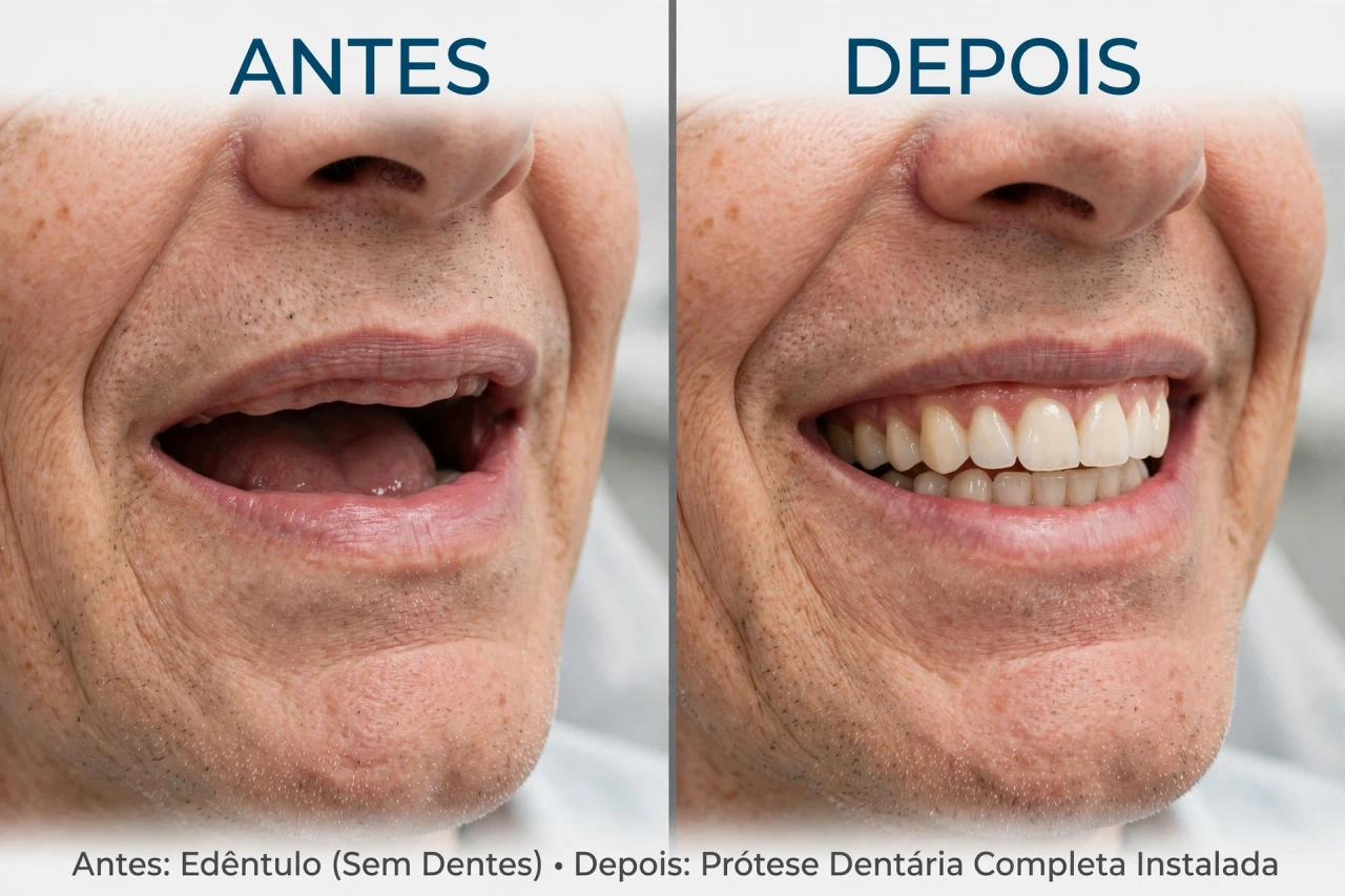 Antes e depois de prótese dentária — caso 2
