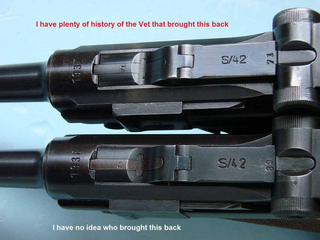 The 1937 dated Luger is the one the Vet brought back (2)