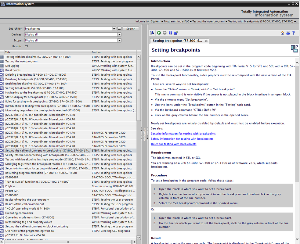 Breakpoints in Tia portal V15.1 Breakpoints in Tia portal V15.1