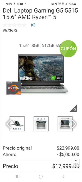 Costco Dell Laptop Gaming G5 5515 15.6 AMD Ryzen 5 con citi-costco 