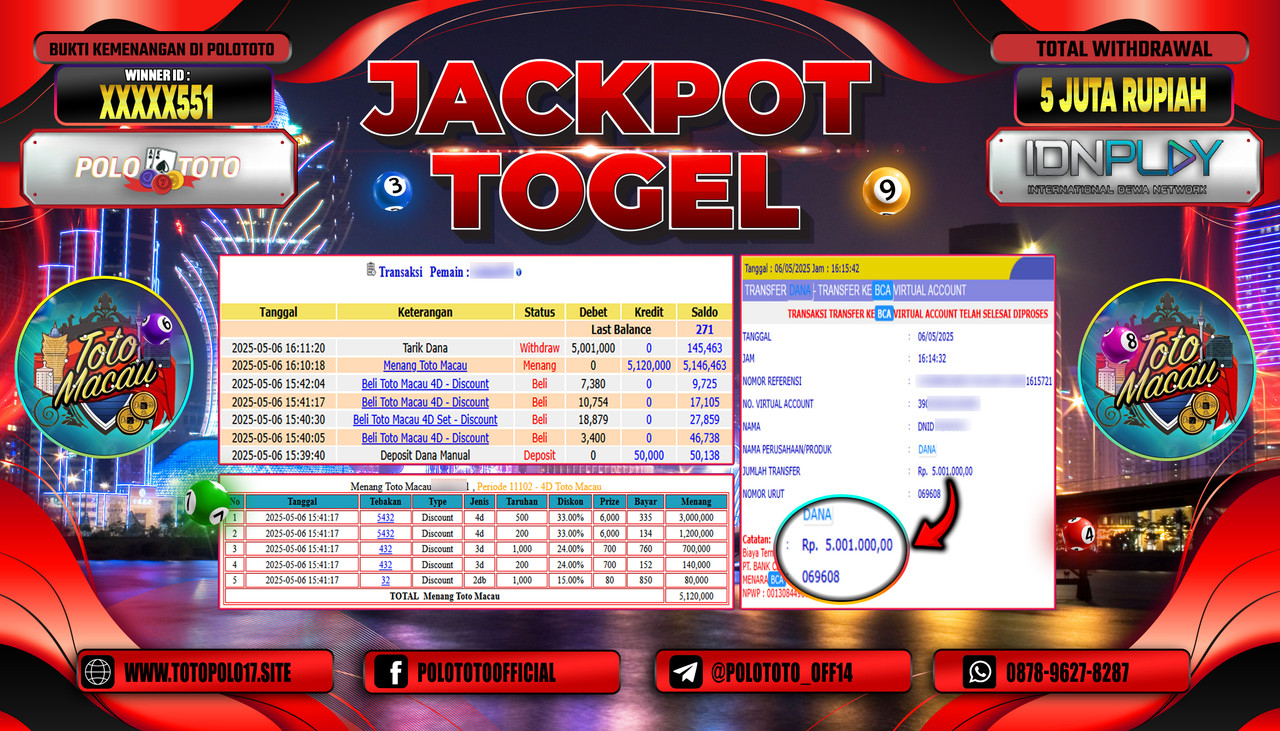 POLOTOTO JACKPOT TOGEL TOTO MACAU Rp.5.001.000,-