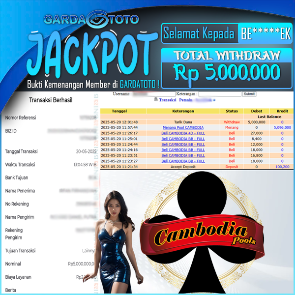 JACKPOT TOGEL DI POOL CAMBODIA Rp 5.000.000,- DIBAYAR LUNAS!!!