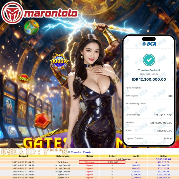 Bukti Kemenangan Member Marontoto Sebesar 12,300,000 JuTa