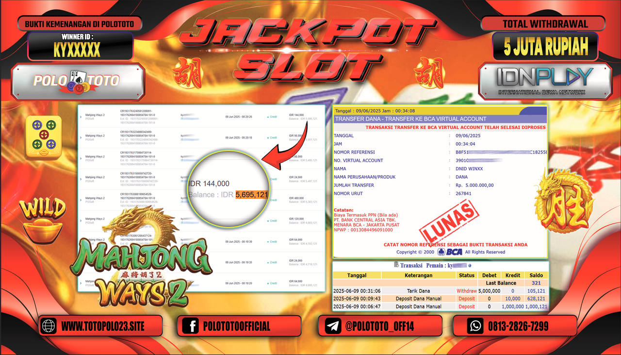 POLOTOTO JACKPOT SLOT MAHJONG WAYS 2 Rp.5.000.000,-