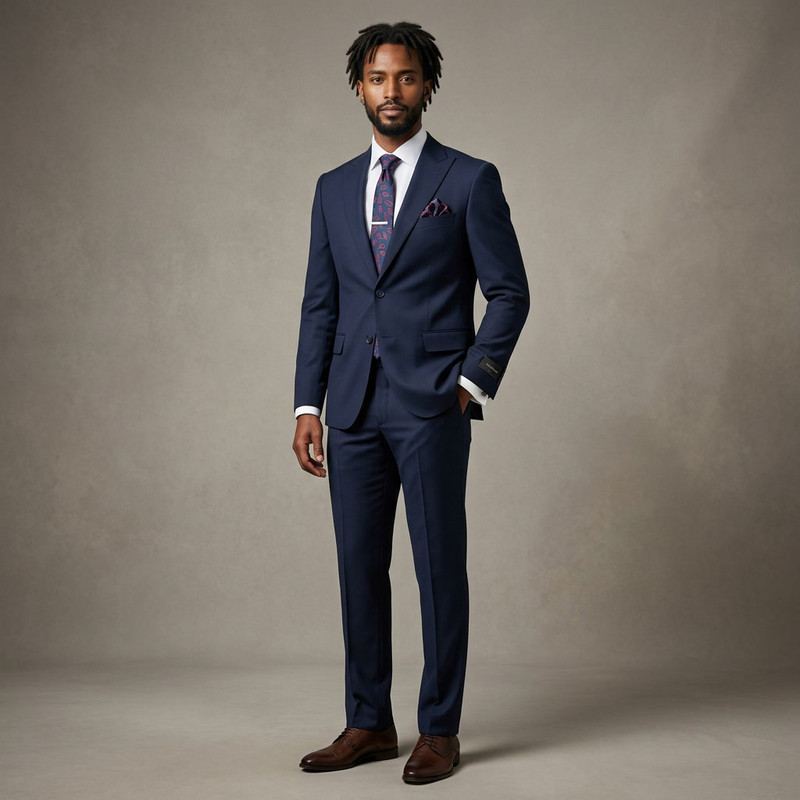 Man in a slim-fit olive green suit with white dress shirt