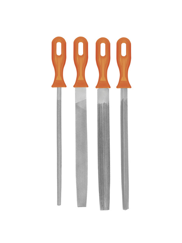 JUG. LIMAS MANGO DE PLASTICO 4 PCS PLANA, TRIANGULAR, REDONDA, MEDIA CAÑA