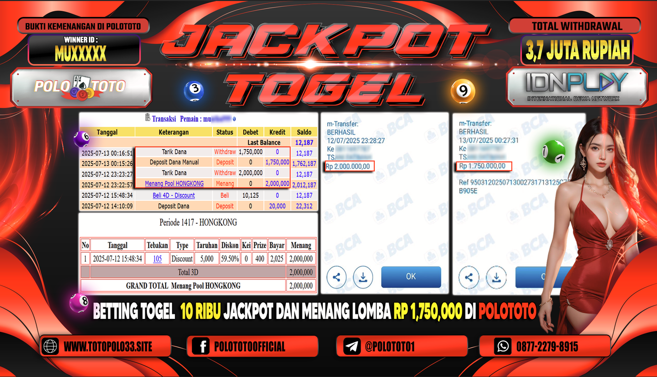 POLOTOTO JACKPOT TOGEL HONGKONG LOTTO Rp.3.750.000,-