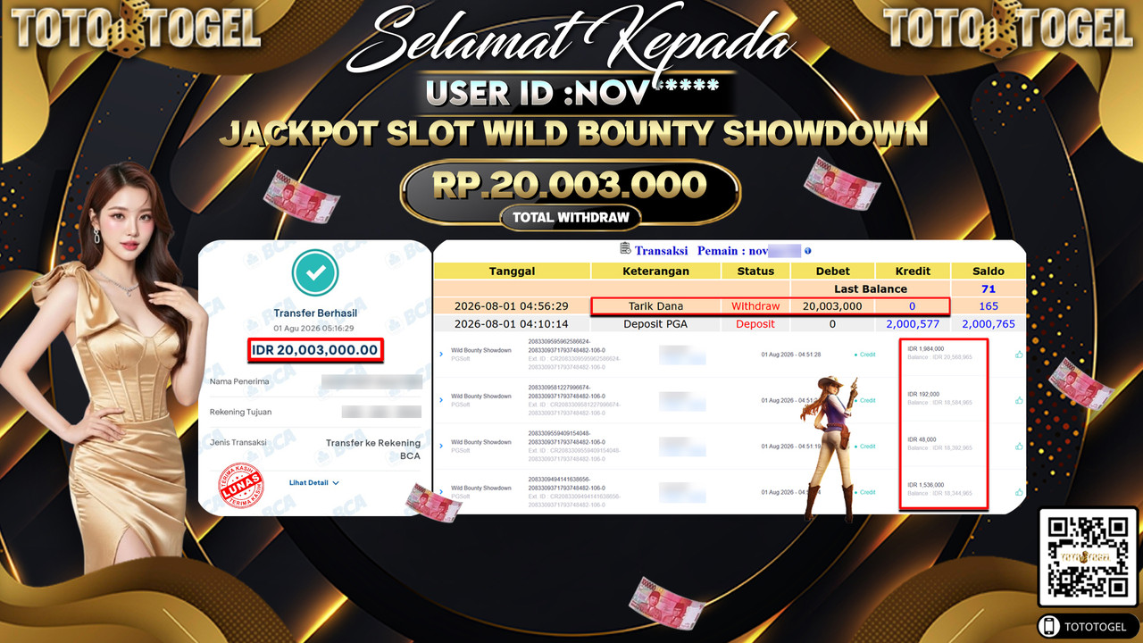 Bukti Pembayaran Jackpot SLOT WILD BOUNTY SHOWDOWN ID:NOV**** LUNAS
