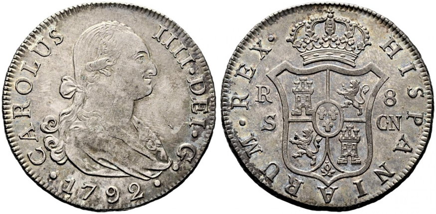 8 Reales 1792. Carlos IV. 1792 Tirar