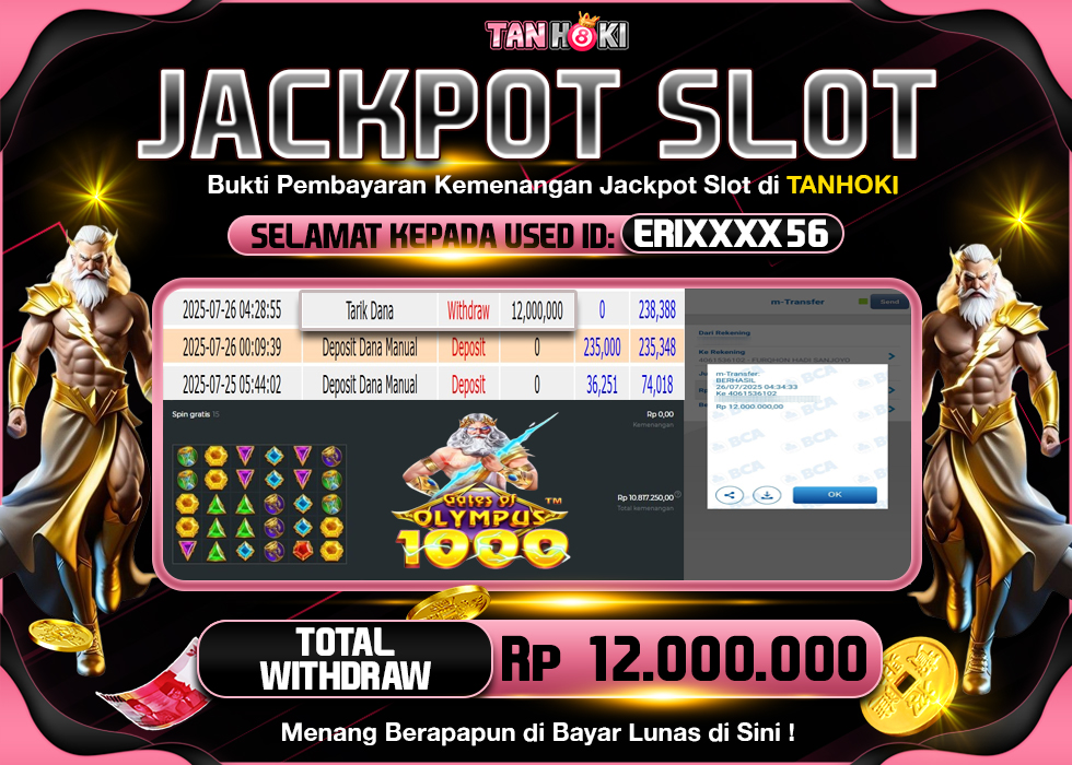 TANHOKI JACKPOT SLOT GATES OF OLYMPUS 1000 Rp.12.000.000,- LUNAS