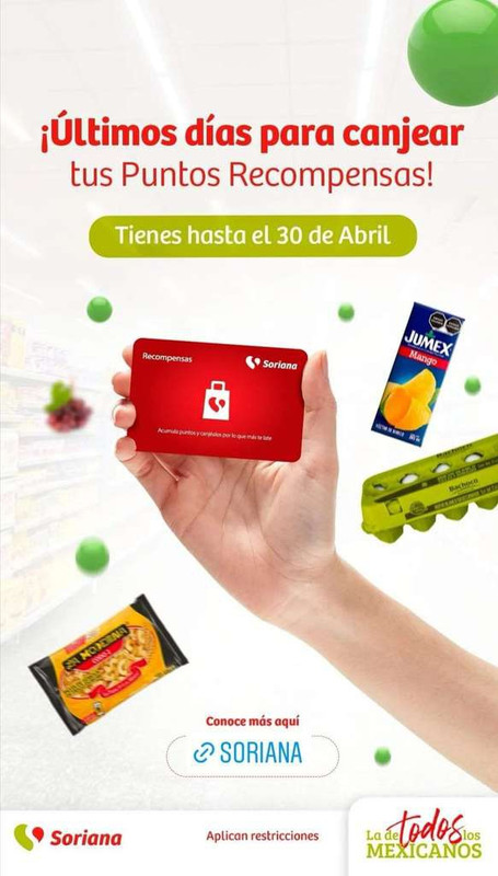 Soriana Híper y Súper: Folleto "Llévate Productos Gratis con Puntos" (Vigencia de Puntos Recompensas Soriana Sábado 30 Abril) 