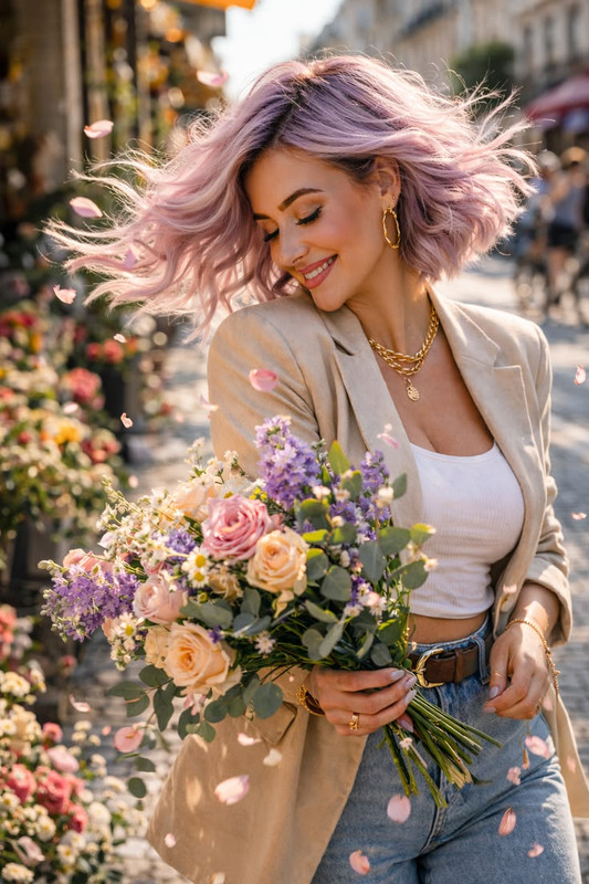 femmebouquetfleursroses