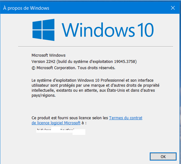 WINVER APRES MISE A JOUR