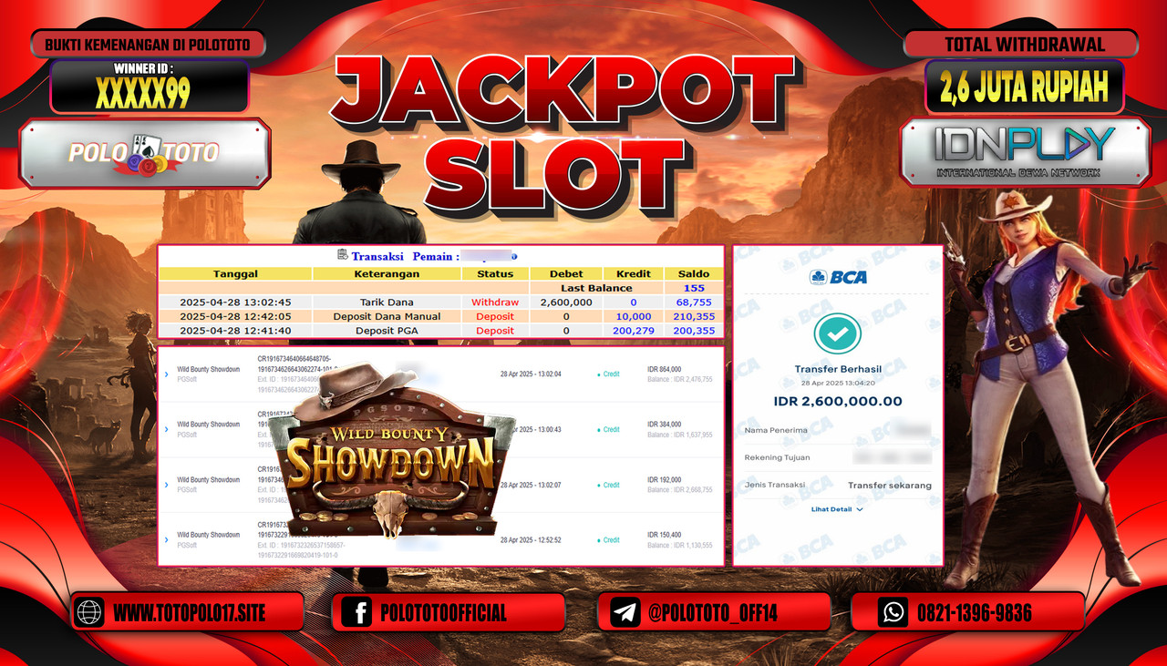 POLOTOTO JACKPOT SLOT WILD BOUNTY SHOWDOWN Rp.2.600.000,- 