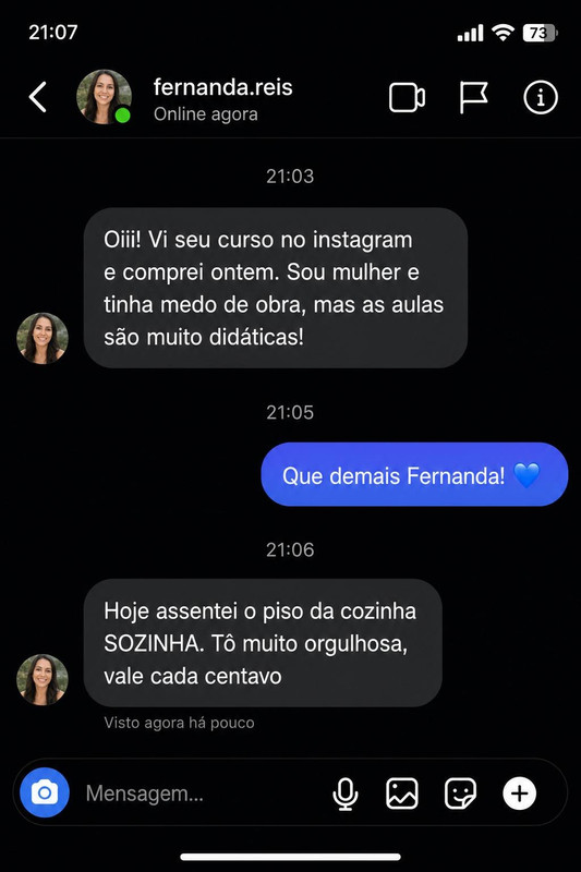 Print de depoimento via Instagram - Fernanda