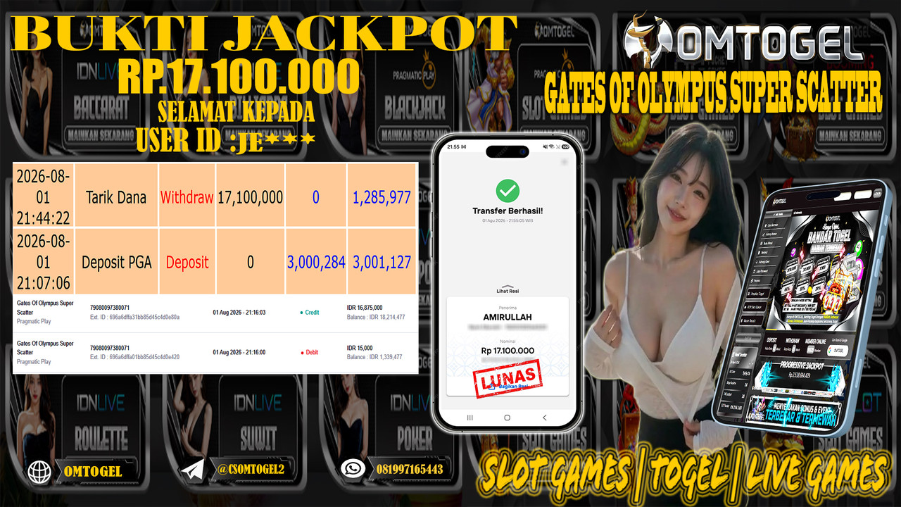 OMTOGEL JACKPOT PRAGMATICPLAY GATES OF OLYMPUS SUPER SCATTER Rp,17,100,000,- DIBAYAR LUNAS