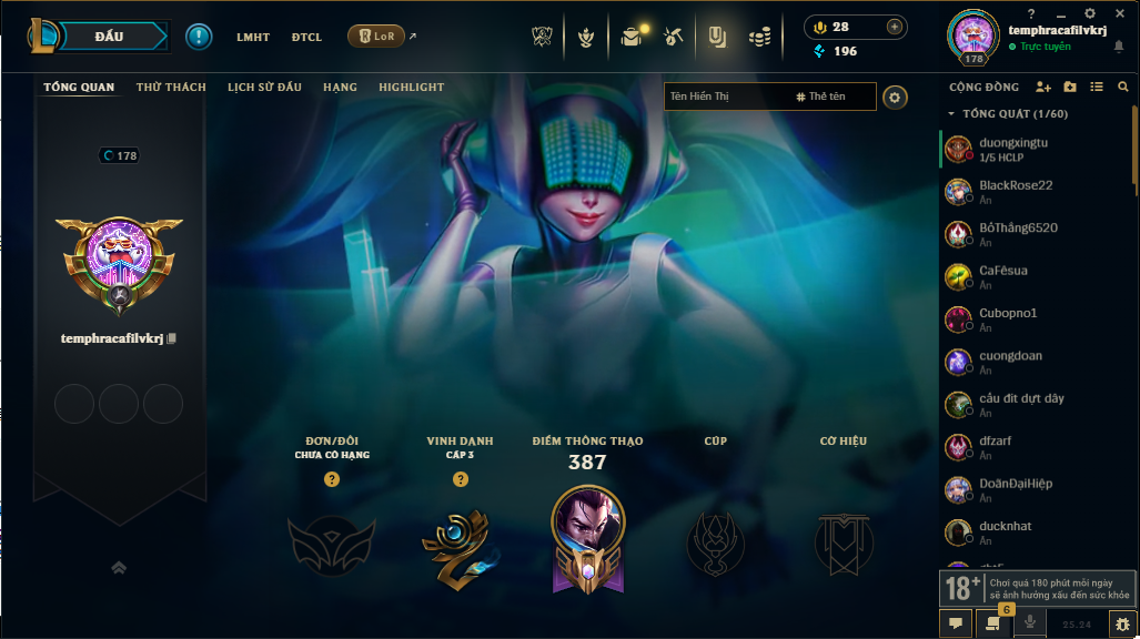 Acc LMHT # - Không Khung