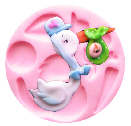 Molde Silicona de cigueña con bebé para decorar fondant y pasta
