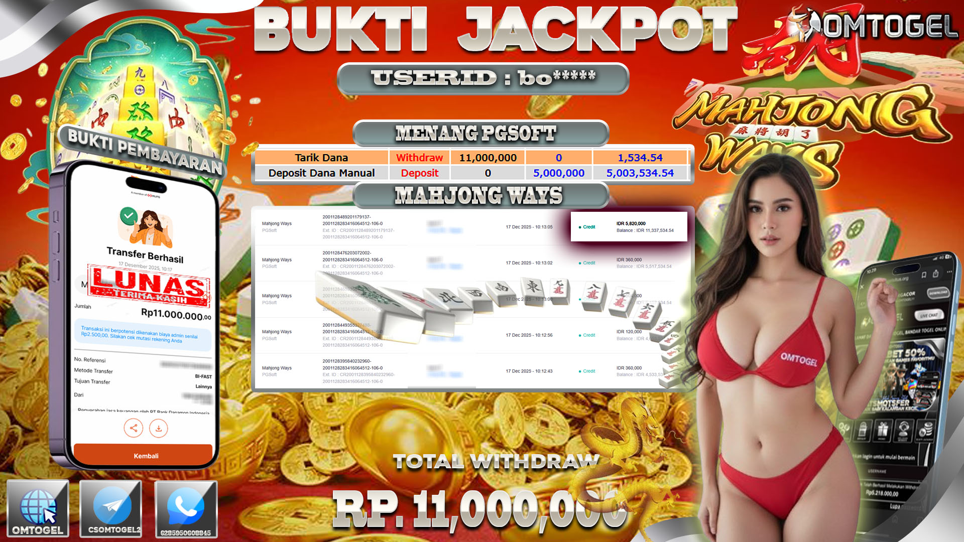 OMTOGEL JACKPOT PGSOFT MAHJONG WAYS ,11 JUTA DI BAYAR LUNAS ,-