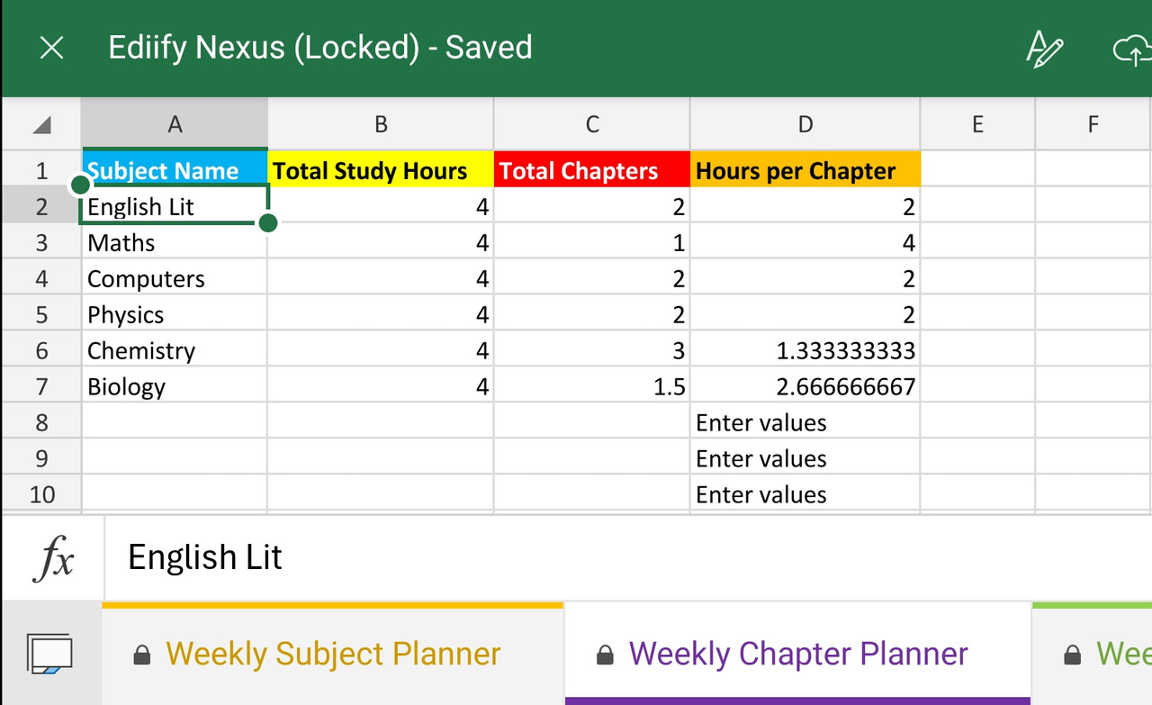 Weekly Chapter Planner