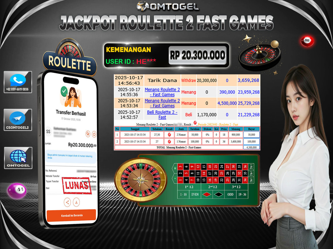 OMTOGEL JACKPOT LIVE GAMES ROULETTE 2 - FAST 20 JUTA DI BAYAR LUNAS ,-