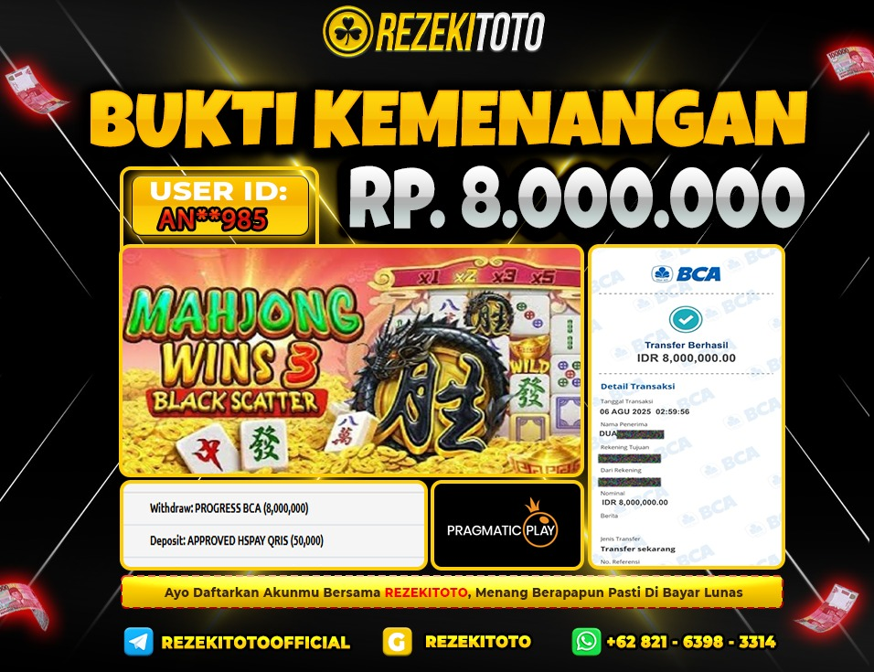 BUKTI KEMENANGAN 6 AGUSTUS 2025 MAHJONG WINS 3 BLACK SCATTER 8 JUTA 