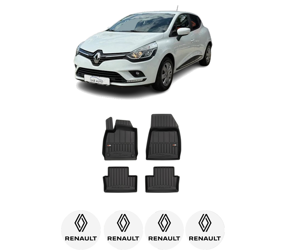 Set covorase presuri RENAULT CLIO V (B7_) din 2019-2021, auto, din cauciuc thermoplastic, 4 Stickere auto cu RENAULT