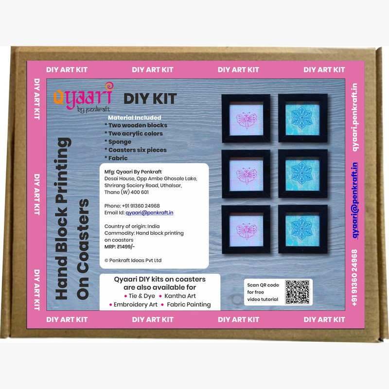 Block Printing DIY Kit - Framed Tea Coasters (Set of 6)