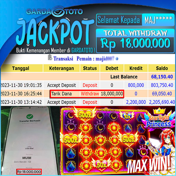 JACKPOT SLOT MAIN DI SLOT STARLIGHT PRINCESS WD Rp 18.000.000,- DIBAYAR LUNAS
