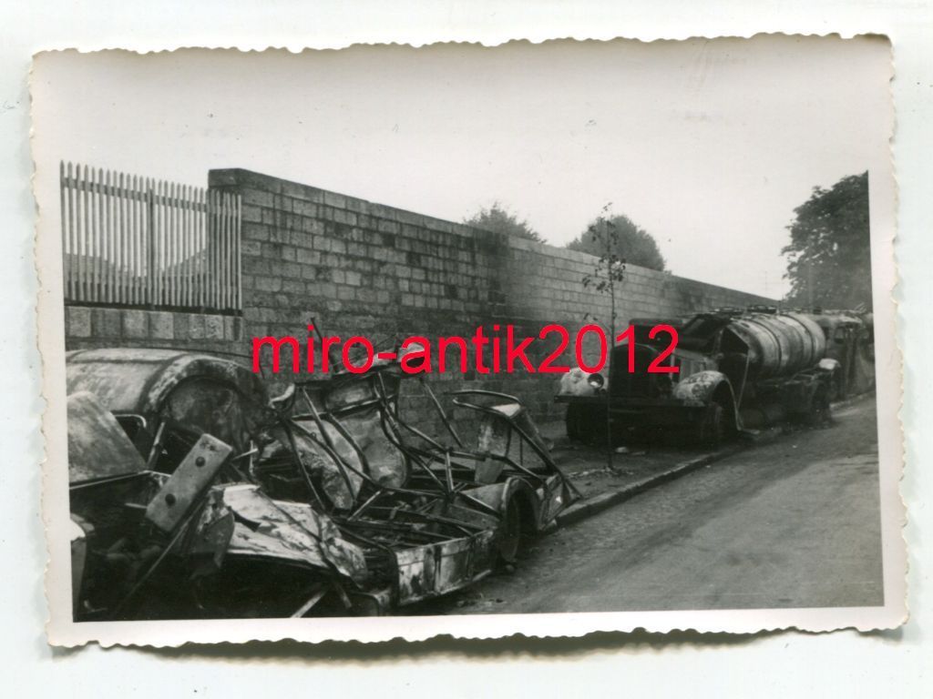 Foto, Wehrmacht, zerstörte LKW, Tanklastzug, Aut