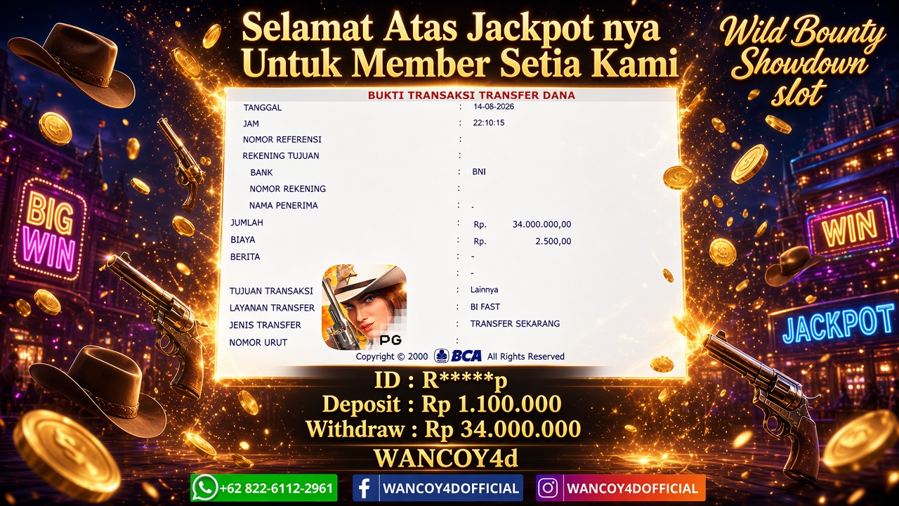 WANCOY4D WildBounty Showdown  PG SOFT RP.34.000.000 -LUNAS