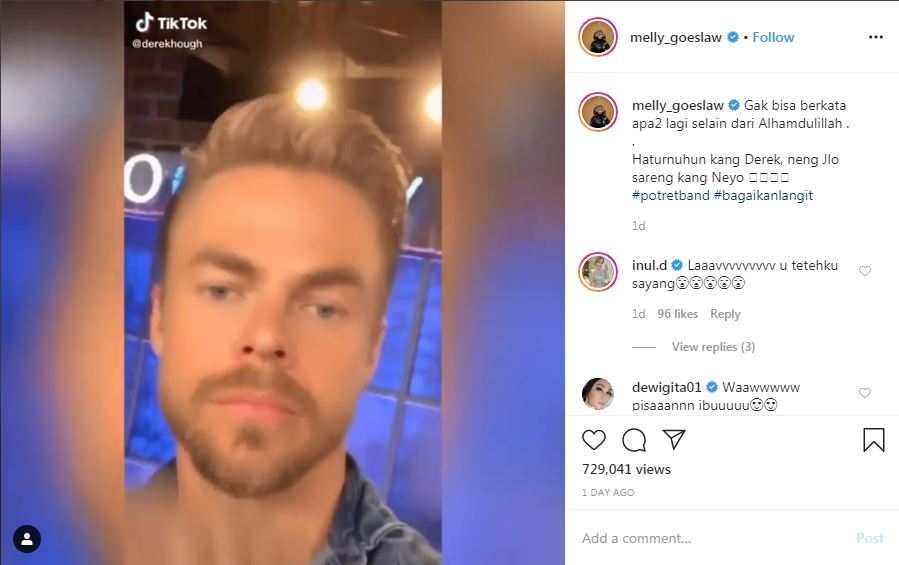 Derek Hough bermain tik tok menggunakan lagu milik Melly Goeslaw
