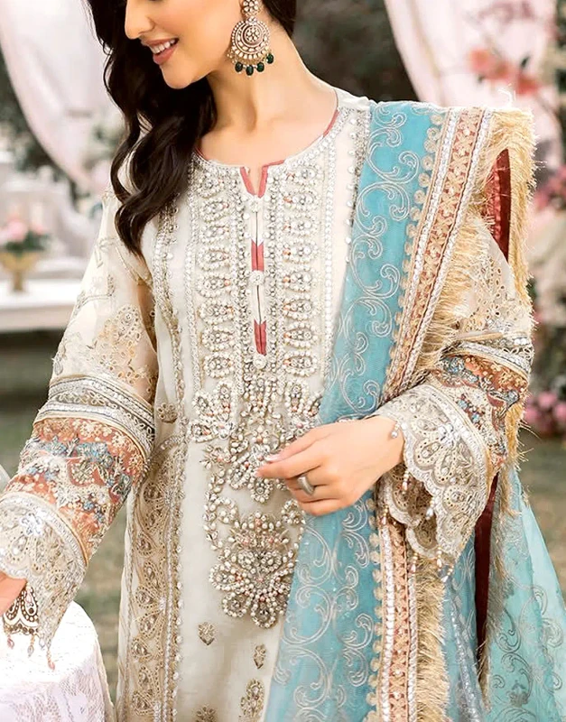 Ivory Organza Wedding Dress – Heavy Handwork, Aqua Net Dupatta