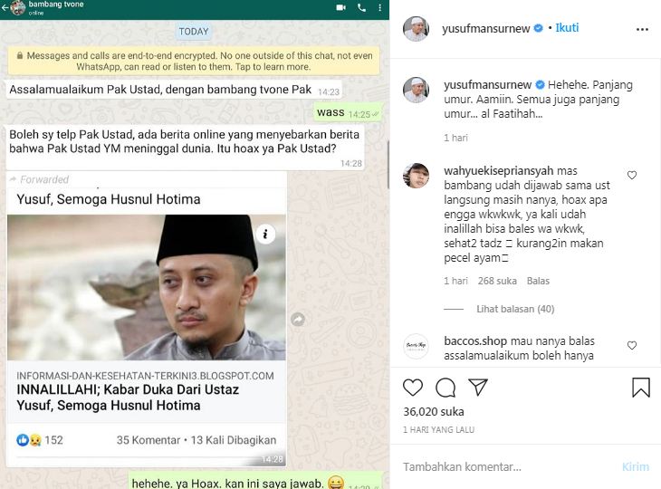 Ustaz Yusuf Mansur jawab kabar dirinya meninggal