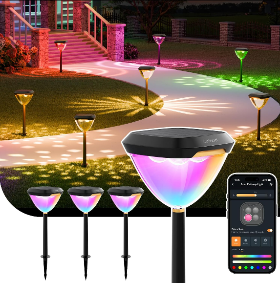 Linkind SP6 Smart Solar Pathway Lights,Engineered for Long-Term Outdoor Performance(5 Built-in Light Patterns, App&Voice Control, 16 Million Color, IP67 Waterproof)