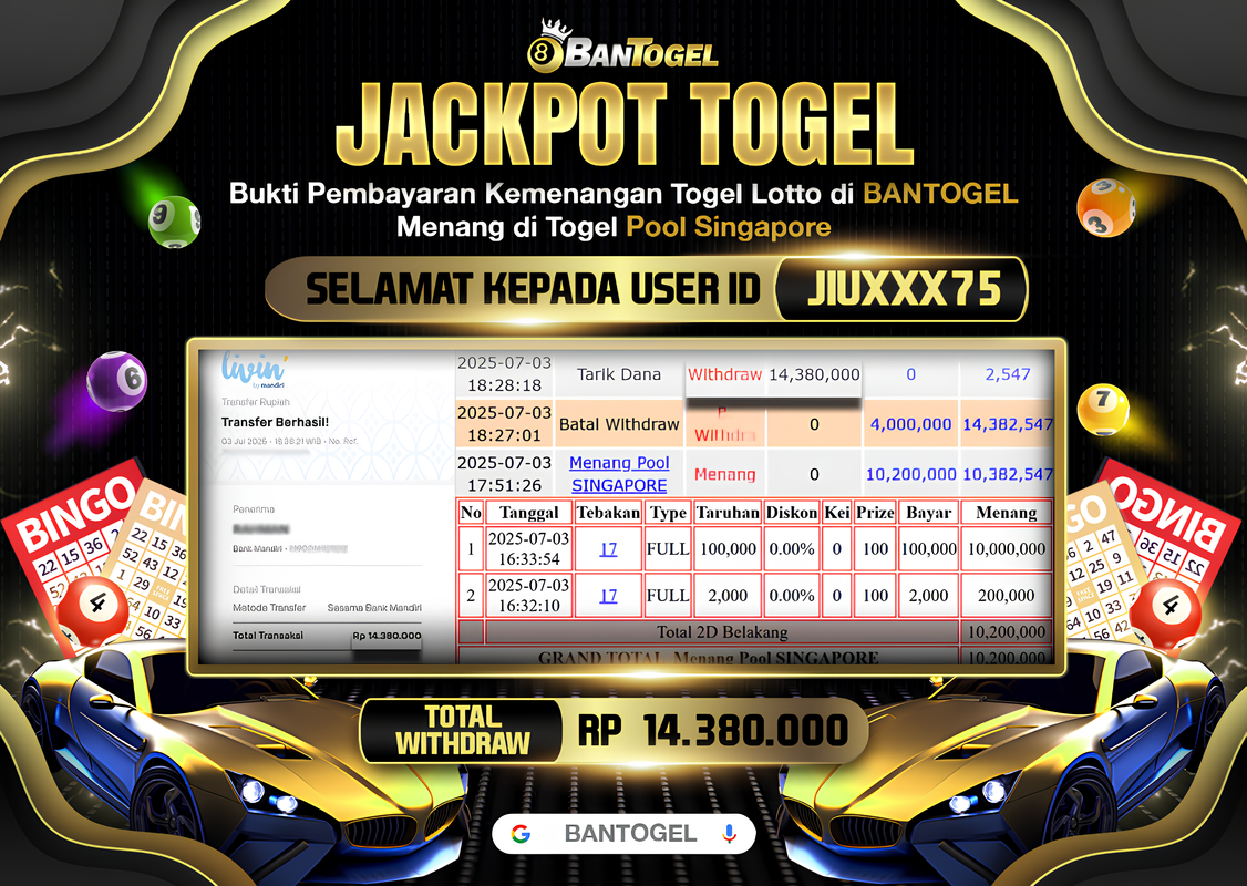 BUKTI JACKPOT LUNAS BANTOGEL