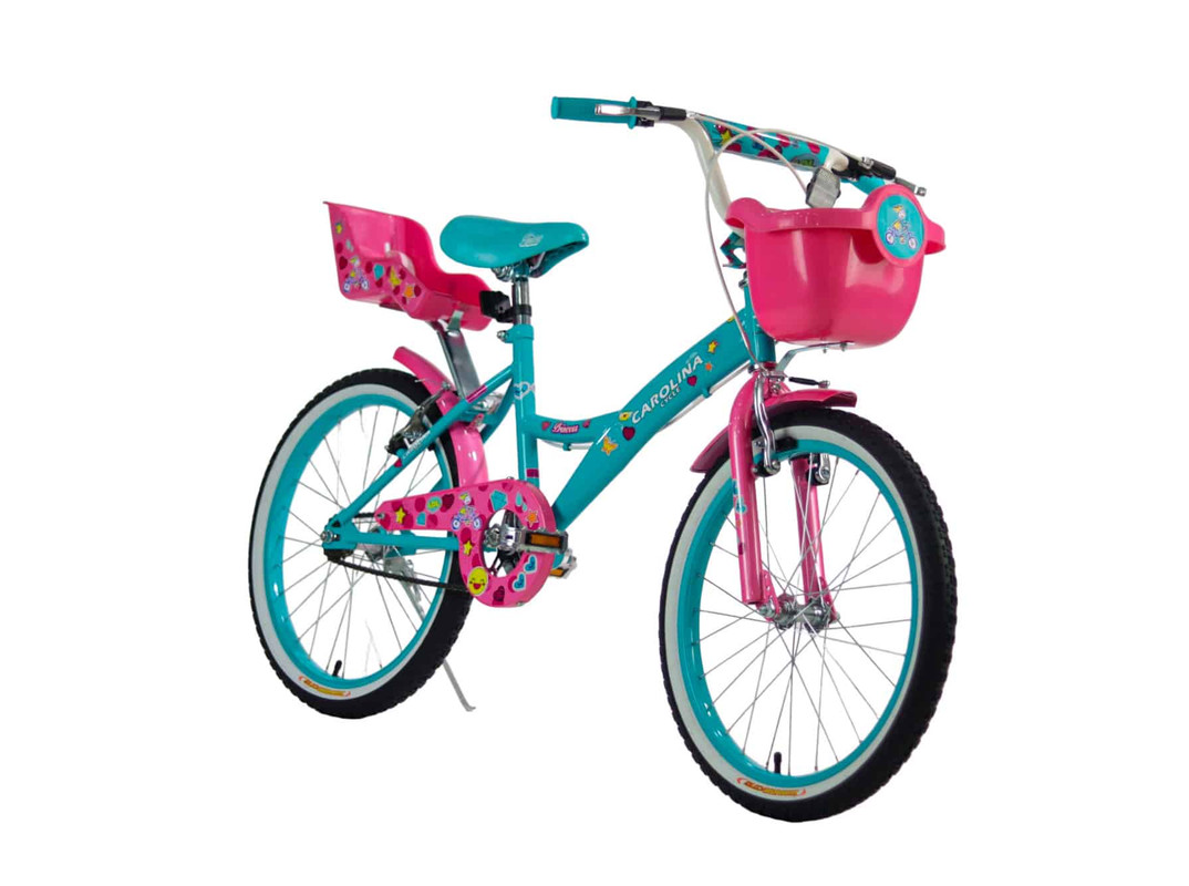Detalle del diseño y la canasta frontal de la bicicleta Carolina Princess Aro 20.