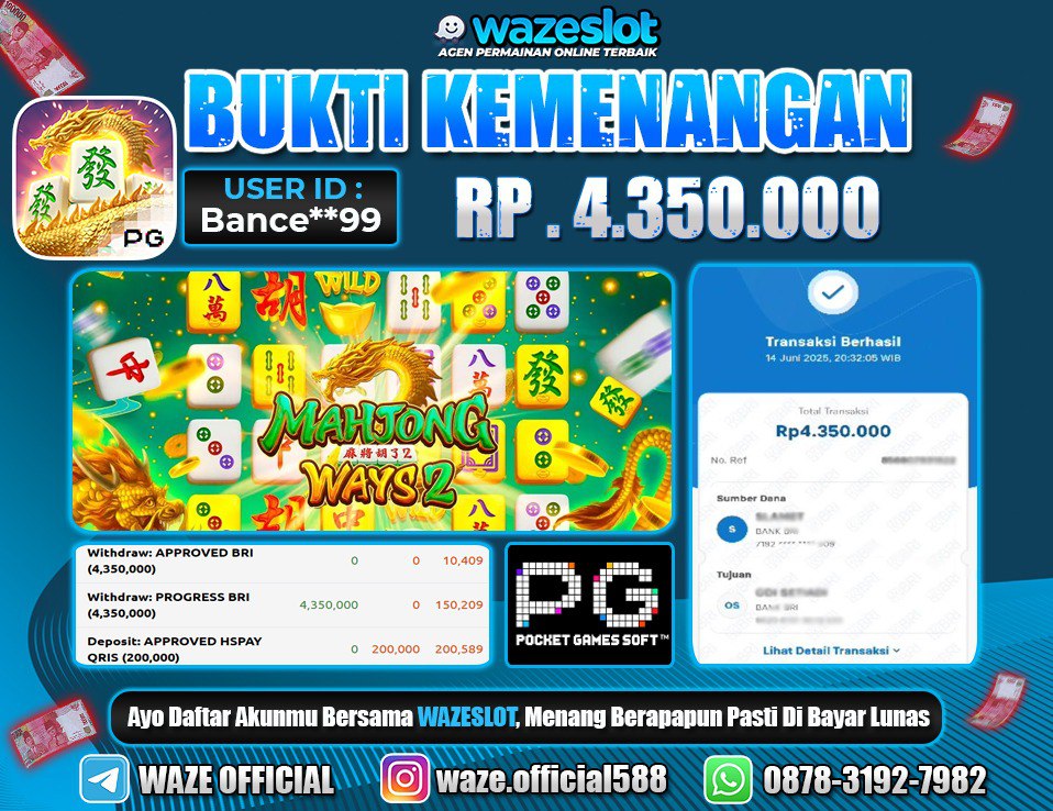 BUKTI KEMENANGAN 15 JUNI 2025 DI GAME MAHJONG WAYS 2