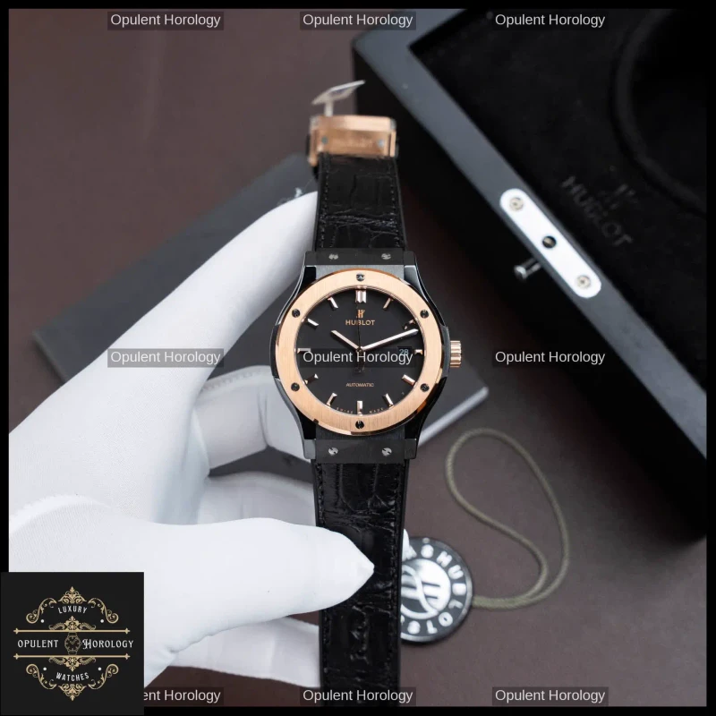 Hublot Classic Fusion Ceramic King Gold Automatic Watch 42mm Leather Rubber Strap