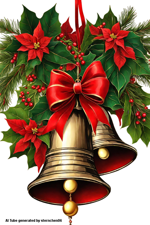 christmas bells with poinsettia and red bow ultra hd realistic vivid ...