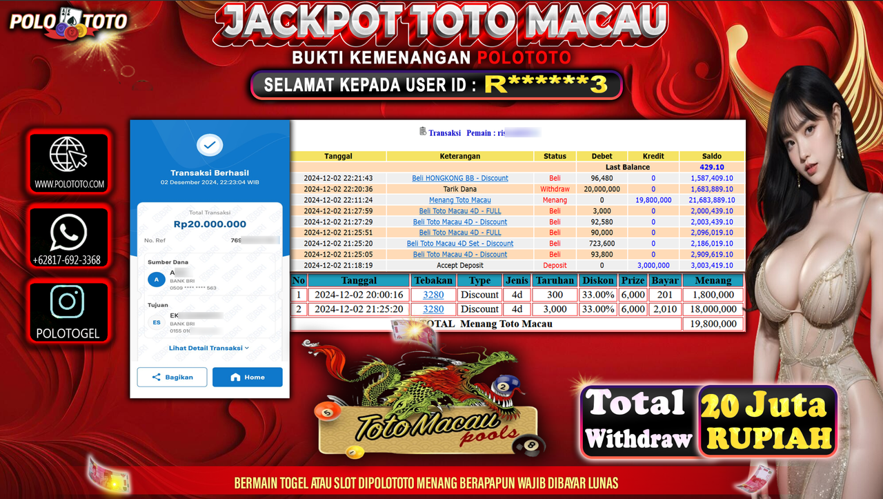 POLOTOTO JACKPOT TOGEL TOTO MACAU Rp.20,000.000,-