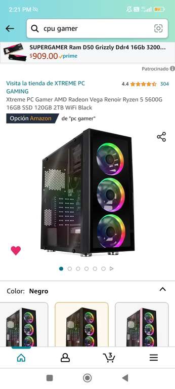 Amazon: Xtreme PC Gamer AMD Radeon Vega Renoir Ryzen 5 5600G 16GB SSD 120GB 2TB WiFi Black. (Precio en la app, No en explorador) 
