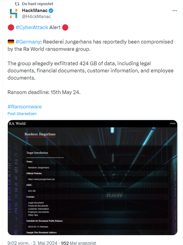 Reederei Jüngerhans Cyberangriff