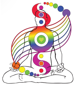 Seated chakra figure overlay