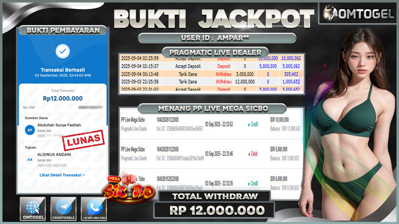 OMTOGEL JACKPOT PRAGMATIC CASINO LIVE MEGA SICBO 12 JUTA DI BAYAR LUNAS ,-