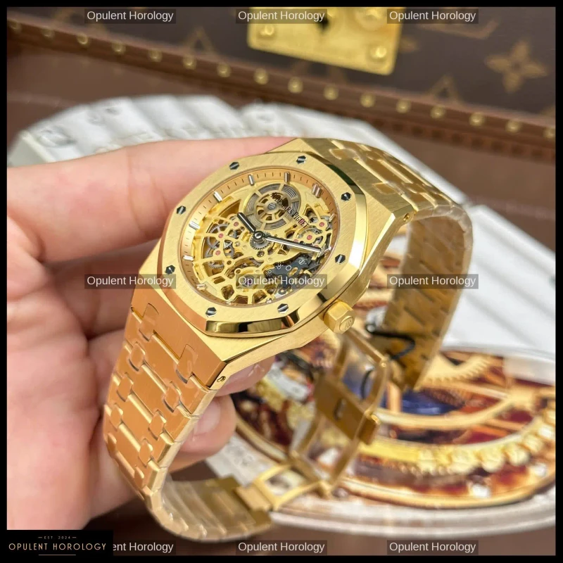 Audemars Piguet Royal Oak Jumbo Extra-Thin Openworked 16204 Rose Gold Skeleton Dial 39mm
