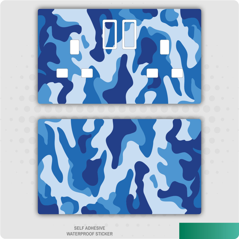 Blue Camouflage Uk Plug Socket Stickers Kids Bedroom Living Room